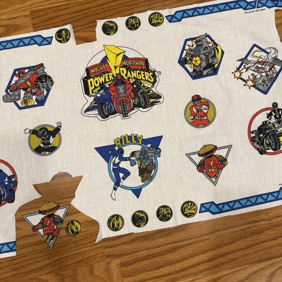 Vintage 1990s Mighty Morphin Power Rangers Fabric Panel Cotton Craft Appliques - Picture 2 of 8